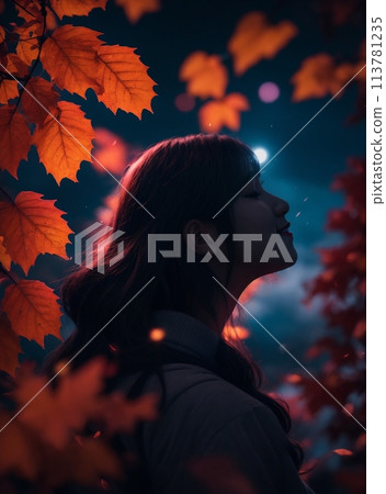 秋葉和女人“AI生成圖像”剪影神秘的天空圖案#AI#生成圖像 113781235