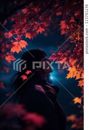 秋葉和女人“AI生成圖像”剪影神秘的天空圖案#AI#生成圖像 113781236