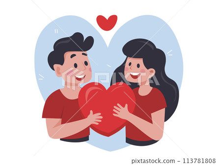 Happy young man and woman have healthy relationship concept. Vector illustration 113781808
