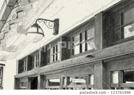 Retro entrance drawn with pencil Retro entrance drawn with pencil 113781996