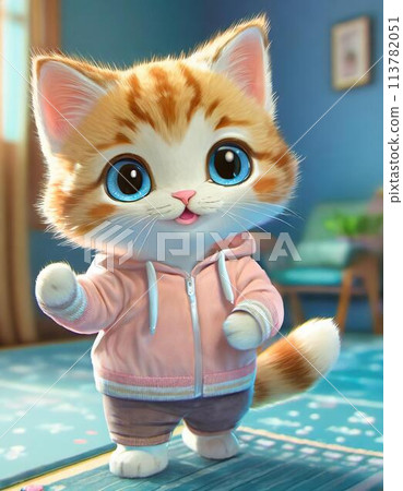 A brown tabby kitten having fun in his room A brown tabby kitten having fun in his room 113782051