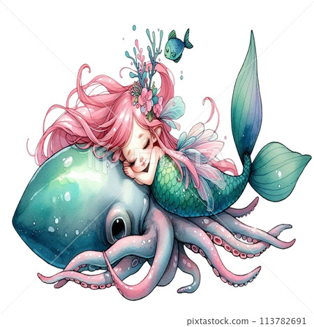 Mermaid sleep on squid 113782691