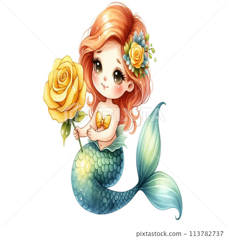 Mermaid holding a rose Mermaid holding a rose 113782737