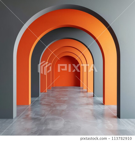 Orange arches in a row creating depth Orange arches in a row creating depth 113782910