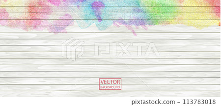 Watercolor rainbow wood banner. Wood plank. Vector art. White and rainbow pattern, Watercolor rainbow wood banner. Wood plank. Vector art. White and rainbow pattern, 113783018