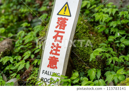Signs of falling rock attention Signs of falling rock attention 113783141