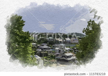 水彩風格早島城市景觀岡山縣築保區早島町 113783210