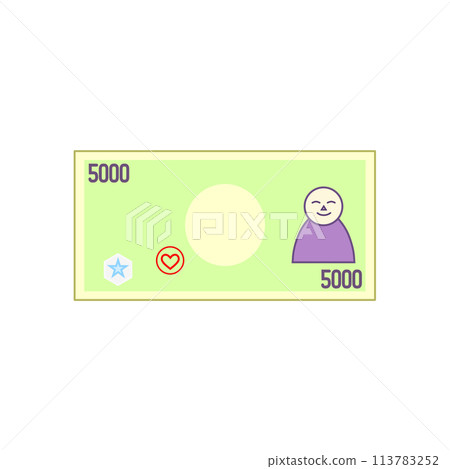 Green children's banknote (5000 yen note, paper money, money) 113783252