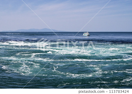 Whirlpools seen from a sightseeing boat, Whirlpools in the Naruto Strait, Naruto Whirlpools, Image material 113783424