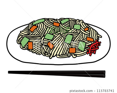 Illustration of salt-fried noodles served on a plate Illustration of salt-fried noodles served on a plate 113783741