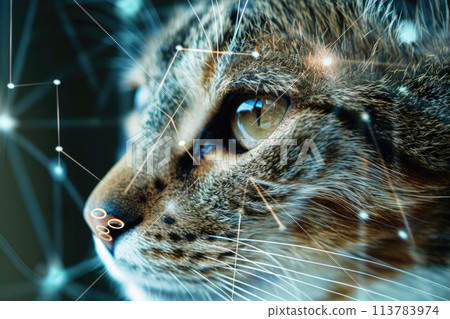 Close-Up of a Cat's Eye Reflecting a Technological Interface, Symbolizing AI and Machine Learning Close-Up of a Cat's Eye Reflecting a Technological Interface, Symbolizing AI and Machine Learning 113783974