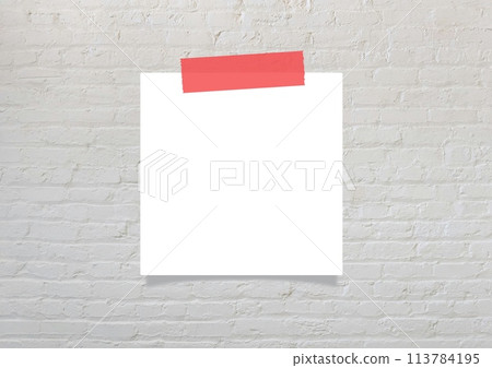 Masking tape and blank note paper attached to a gray brick wall Masking tape and blank note paper attached to a gray brick wall 113784195