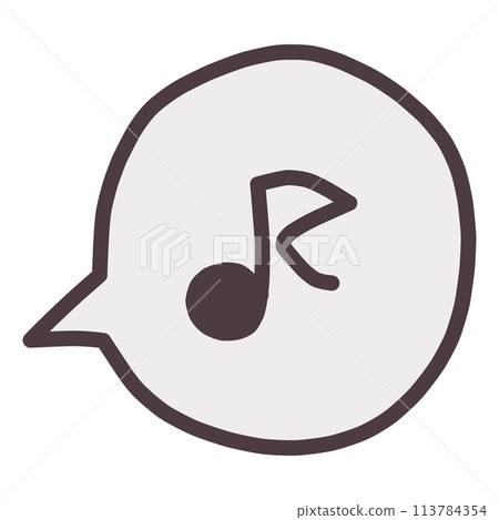 An illustration of a sound effect with a musical note inside a speech bubble 113784354