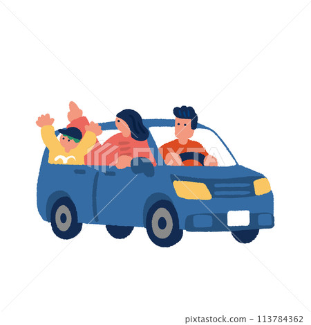 A simple and flat illustration of a family going out by car A simple and flat illustration of a family going out by car 113784362