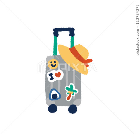 Illustration of a suitcase and hat to evoke travel 113784375