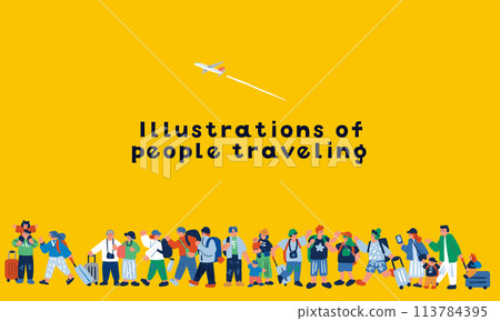 彩色手繪插畫的人們旅行 113784395