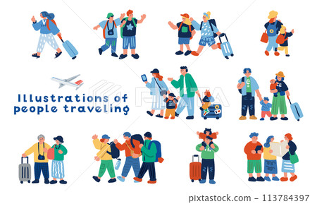 彩色手繪插畫的人們旅行 113784397