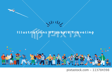 彩色手繪插畫的人們旅行 彩色手繪插畫的人們旅行 113784398