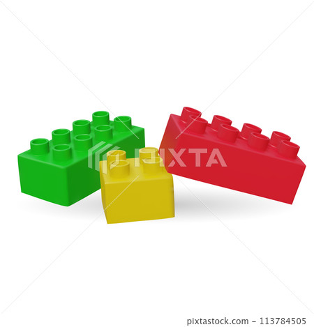 3d plastic building blocks. Popular children constructor parts. Vector illustration. 113784505