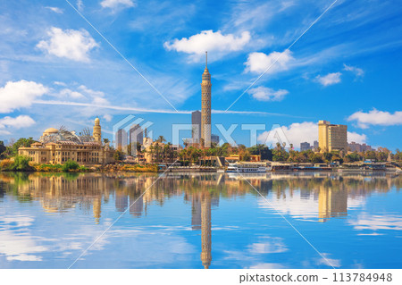 View on the Cairo Tower at cloudy day, Gezira island in the Nile, Egypt 113784948