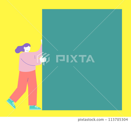 Illustration of a woman holding a message board. Flat RGB vector isolated on white background 113785304
