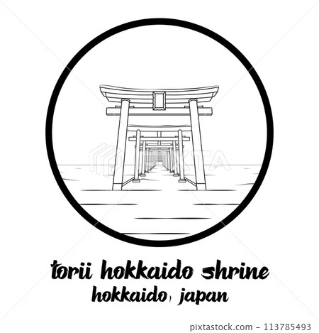 Circle Icon Torii Hokkaido Shrine. Vector illustration 113785493