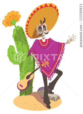Cinco de mayo skeleton skeleton sombrero poncho culture holiday mexican illustration Cinco de mayo skeleton skeleton sombrero poncho culture holiday mexican illustration 113785613