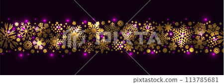 Gold and black seamless snowflake border, Xmas Gold and black seamless snowflake border, Xmas 113785681