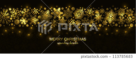 White and red seamless snowflake border, Christmas 113785683