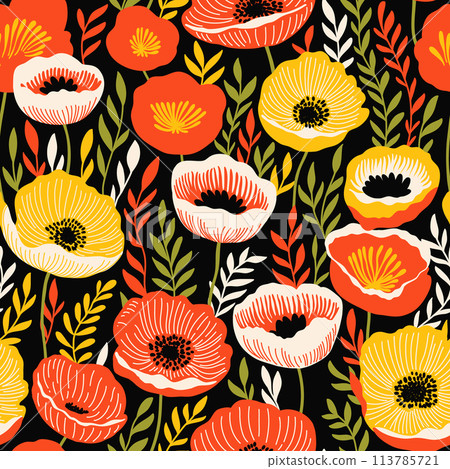 Bold Abstract Bright Floral Pattern Bold Abstract Bright Floral Pattern 113785721