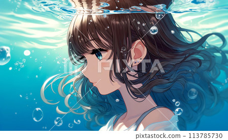 Girl diving in water anime style 113785730