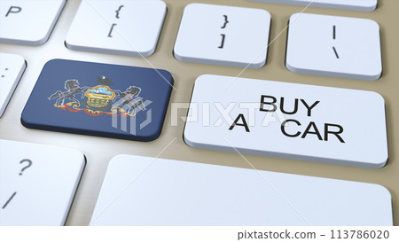 Pennsylvania State Flag with Buy a Car Button 3D Illustration 113786020
