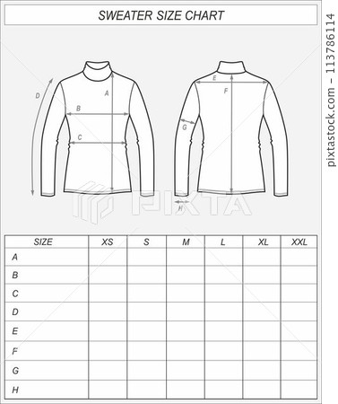Turtleneck size chart. Rollneck front and back Turtleneck size chart. Rollneck front and back 113786114