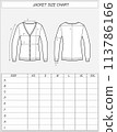 Cardigan size chart. Knitted jacket. 113786166