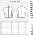 Zip up jacket size chart. 113786167