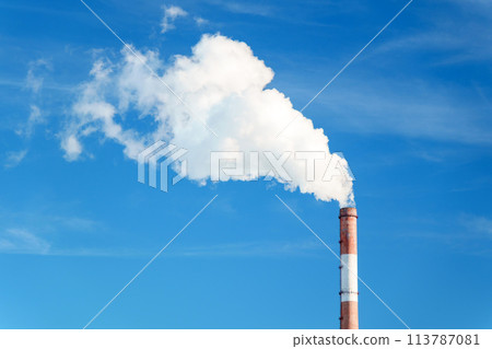 Smokestack emits thick creating a striking visual image of industrial pollution. Smokestack emits thick creating a striking visual image of industrial pollution. 113787081