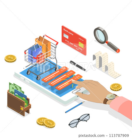 Online shopping flat isometric  concept. 113787909