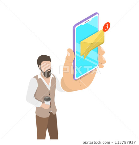 Isometric flat concept of e-mail notification. Isometric flat concept of e-mail notification. 113787937