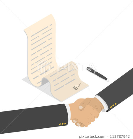 Isometric flat  concept of agreement, handshake. Isometric flat  concept of agreement, handshake. 113787942