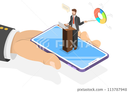 Isometric flat concept of online conference, business meeting, webinar. Isometric flat concept of online conference, business meeting, webinar. 113787948
