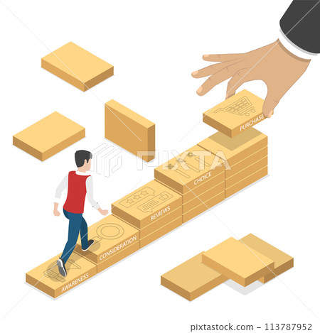 Isometric flat concept of serching customer buying process. Isometric flat concept of serching customer buying process. 113787952