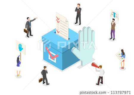 Isometric Flat  Concept of Democratic Election Poll, Social Justice. 113787971