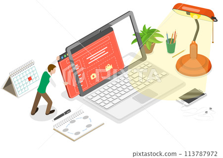 Isometric Flat  Concept of Web Page Design Update. 113787972