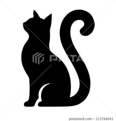 Cat silhouette icon, vector black cat minimal shape kitty clip art in glyph pictogram illustration 113788041