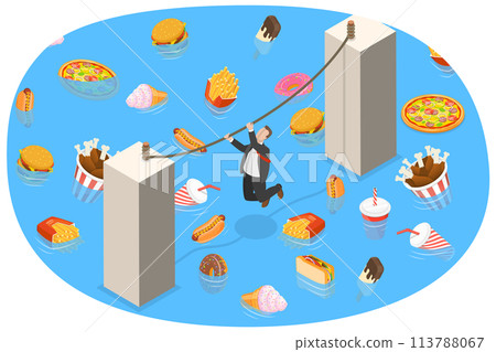 Unhealthy Nutrition Eating Risks, Fast Food Harmful Effects, Junk Food Danger. 113788067