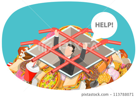 Fast Food Trap, Unhealthy Nutrition Eating Risks and Harmful Effects. 113788071