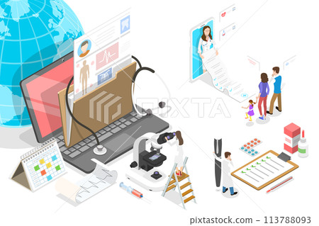 3D Isometric Flat Conceptual Illustration of EHR - Electronic Health Record. 3D Isometric Flat Conceptual Illustration of EHR - Electronic Health Record. 113788093