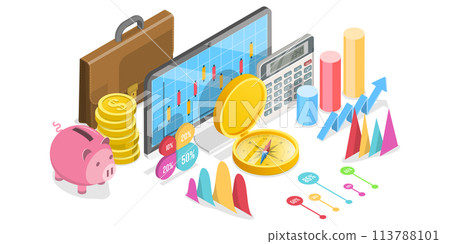 3D Isometric Flat  Conceptual Illustration of Financial Budgeting. 113788101