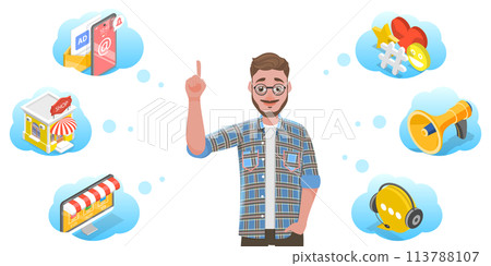 3D Isometric Flat Conceptual Illustration of Cross-Channel, Omnichannel. 3D Isometric Flat Conceptual Illustration of Cross-Channel, Omnichannel. 113788107