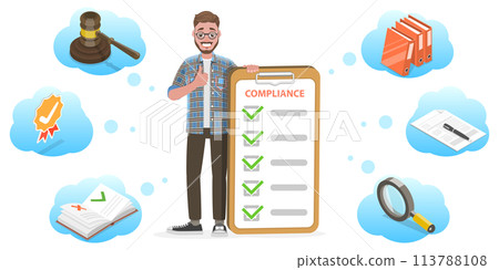 3D Isometric Flat  Conceptual Illustration of Regulatory Compliance. 113788108